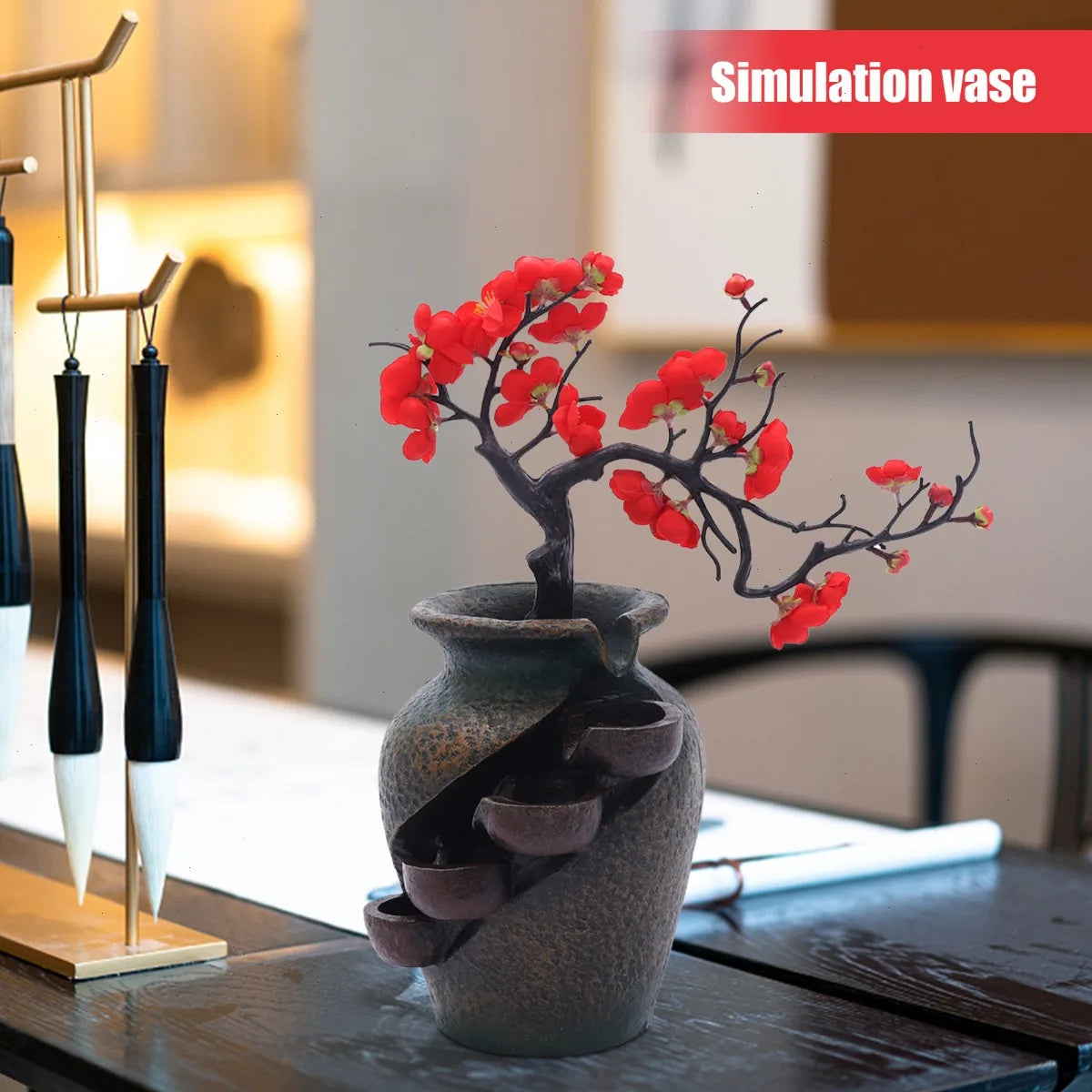 Bymaocar Tabletop Fountain With Artificial Flowers And Silent Pump