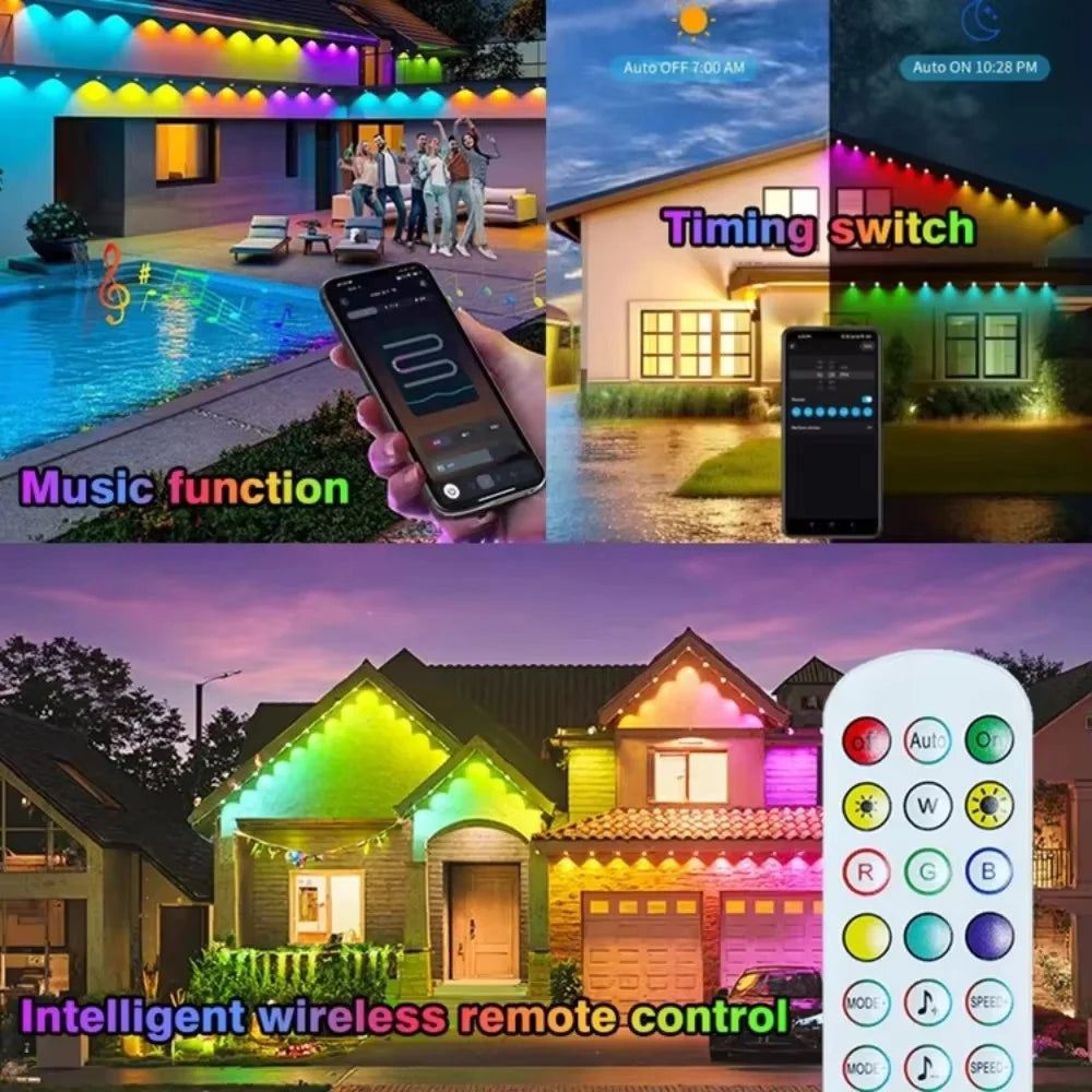 Smart App Remote RGB LED Eave String Lights IP67 Waterproof