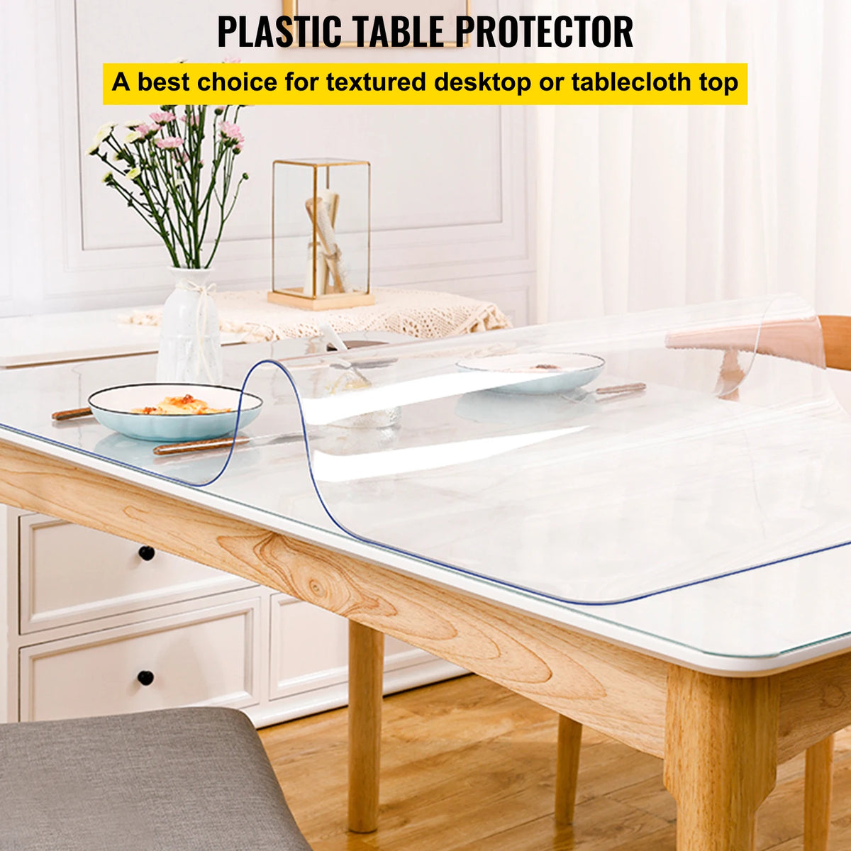 SucceBuy Transparent PVC Tablecloth Waterproof Desk Protector for Dining Tables