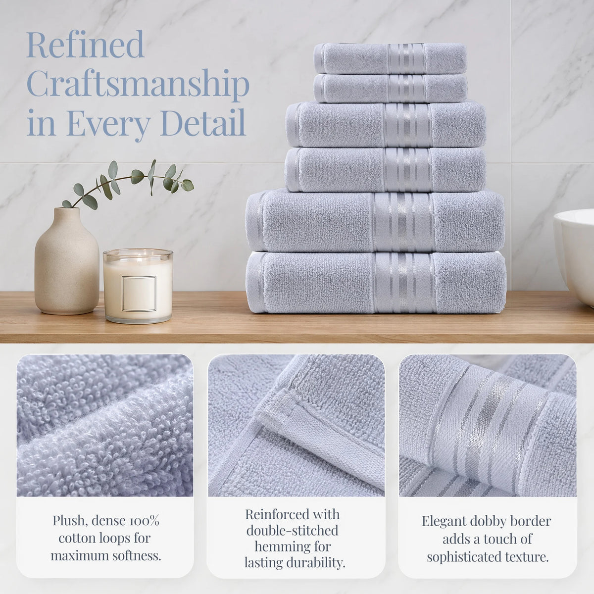 Premium 6 Piece Cotton Bath Towel Set For Daily Use