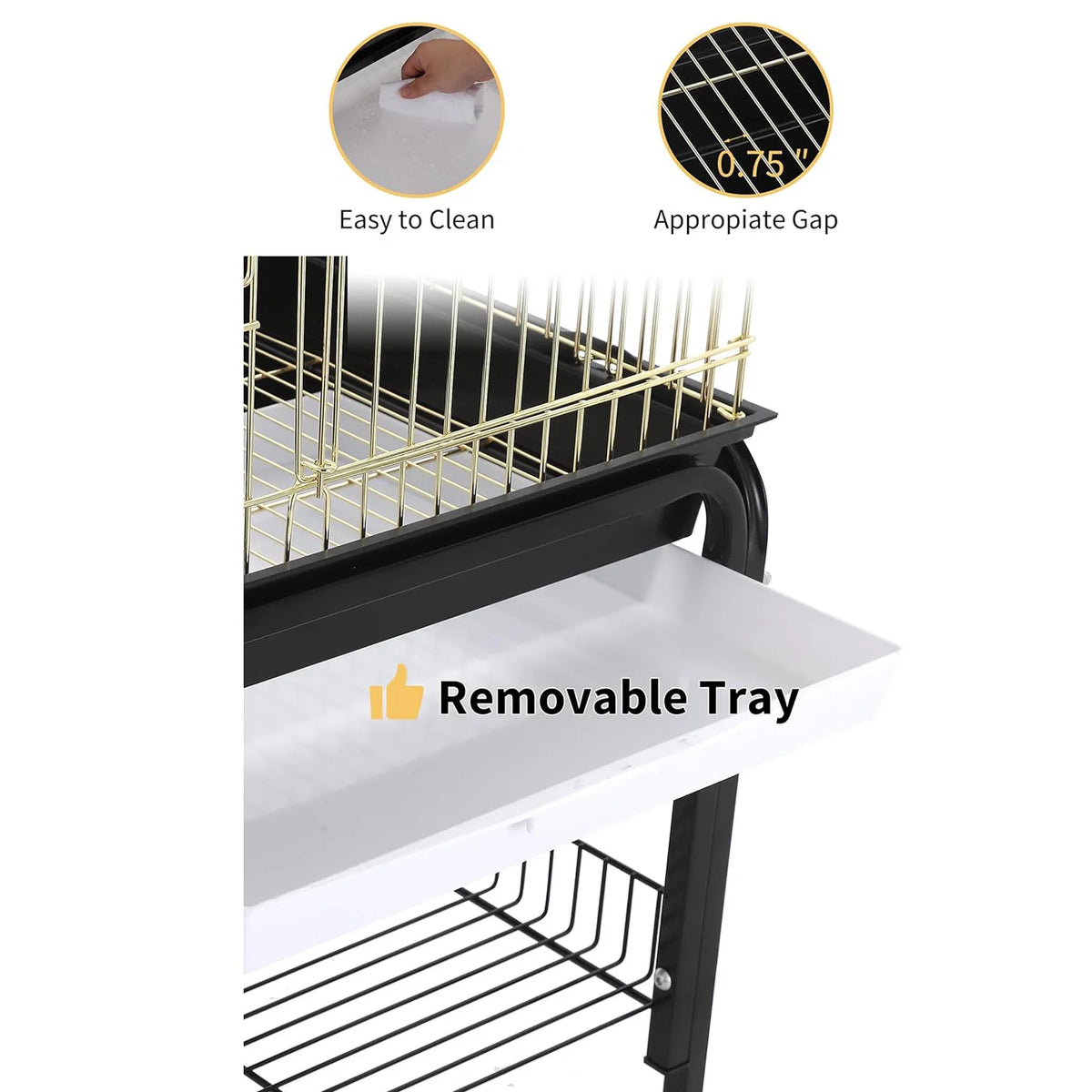 HiMISS Open Top Bird Cage With Rolling Stand And Shelf