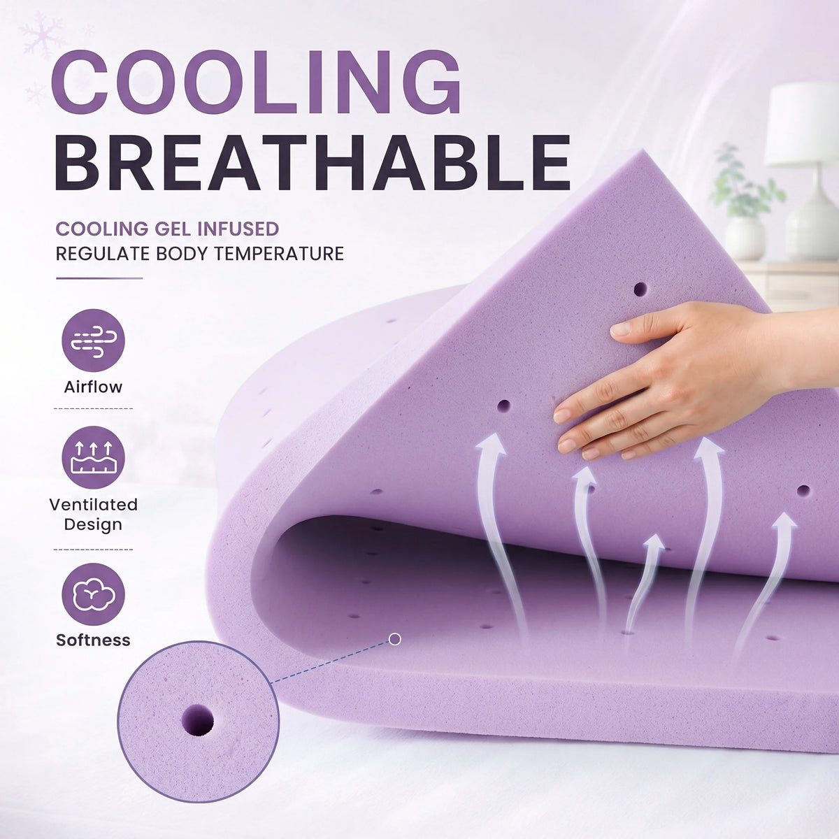 MCQ Premium Gel Infused Memory Foam Cooling Mattress Topper