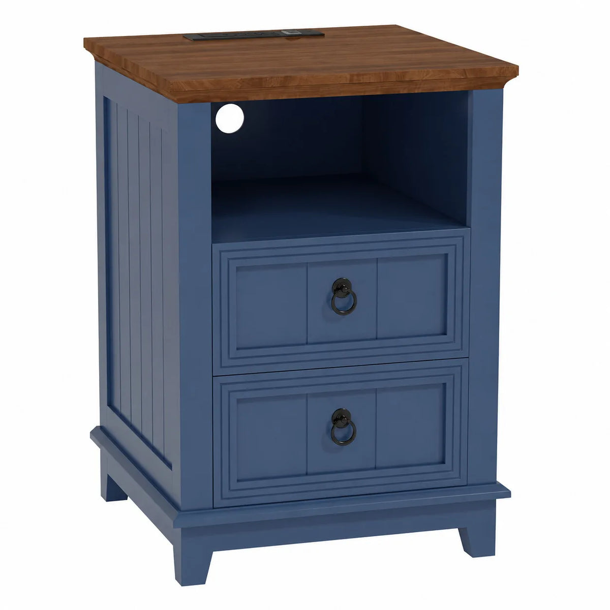 Modern Fluted Wood Nightstand With USB Charging Station And Drawers
