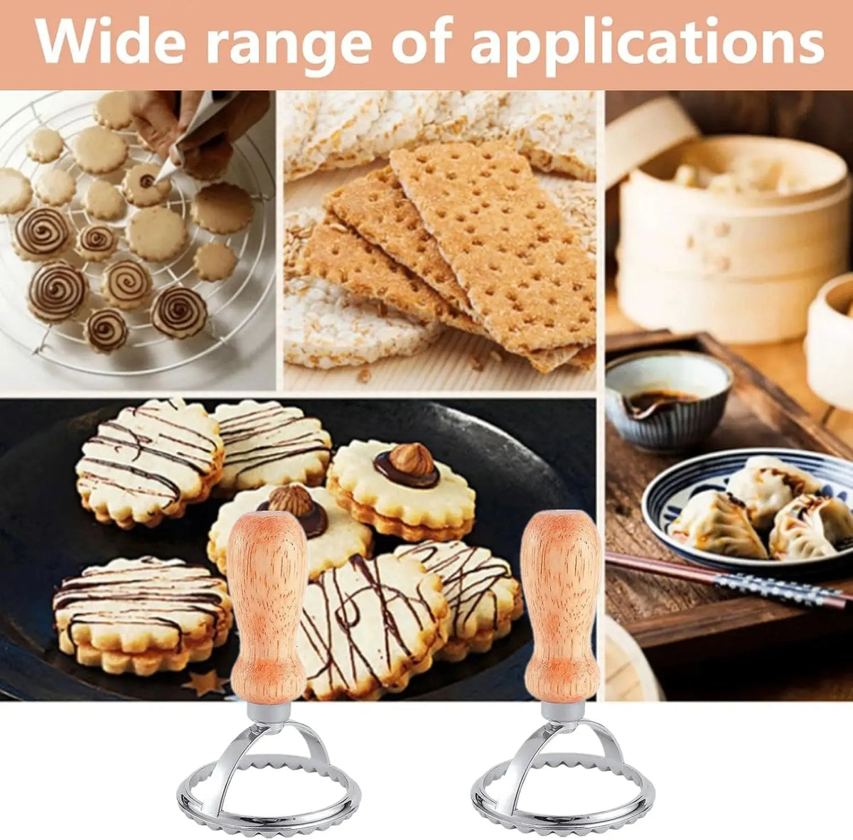 Interchangeable Cookie Cutter Set Featuring Wood And Zinc Alloy Heads