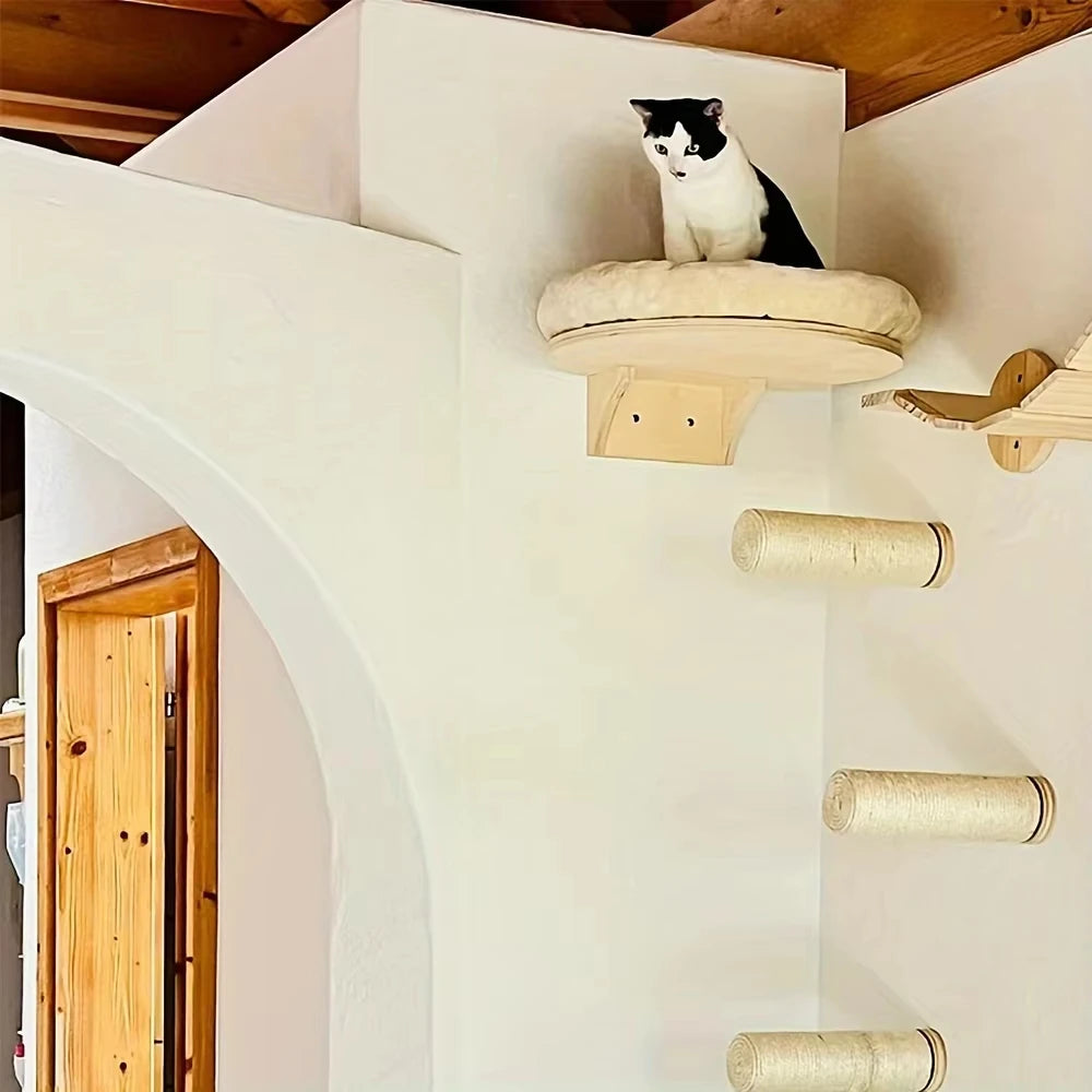 CWV Wall Mounted Cat Ladder With Scratching Post And Hammock