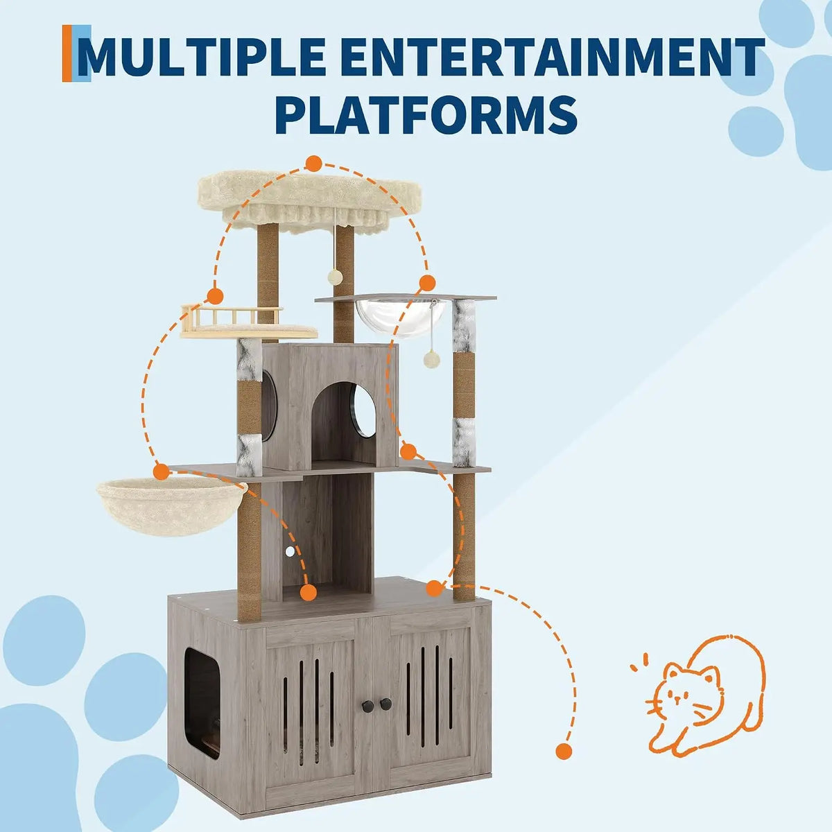 Multi Level Cat Tree Hidden Litter Box Sisal Scratching Posts