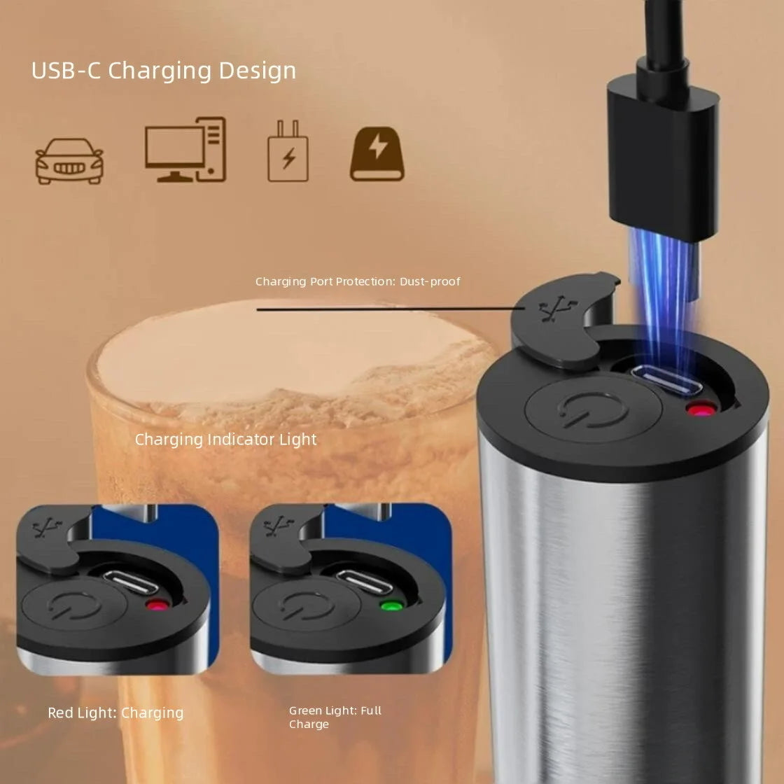 Rechargeable Stainless Steel Milk Frother For Latte And Cappuccino