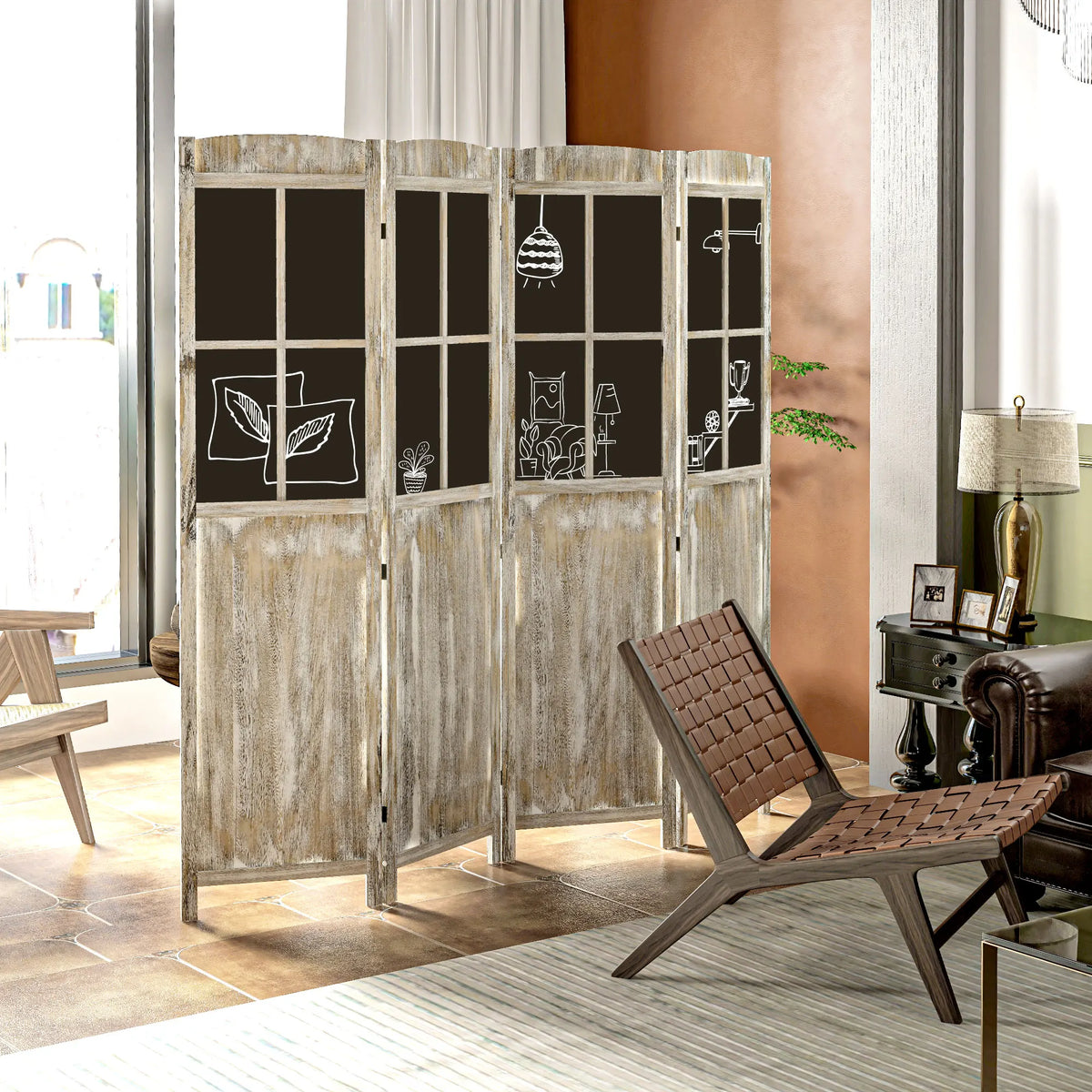 Homcom Four Panel Folding Wood Privacy Room Divider Screen