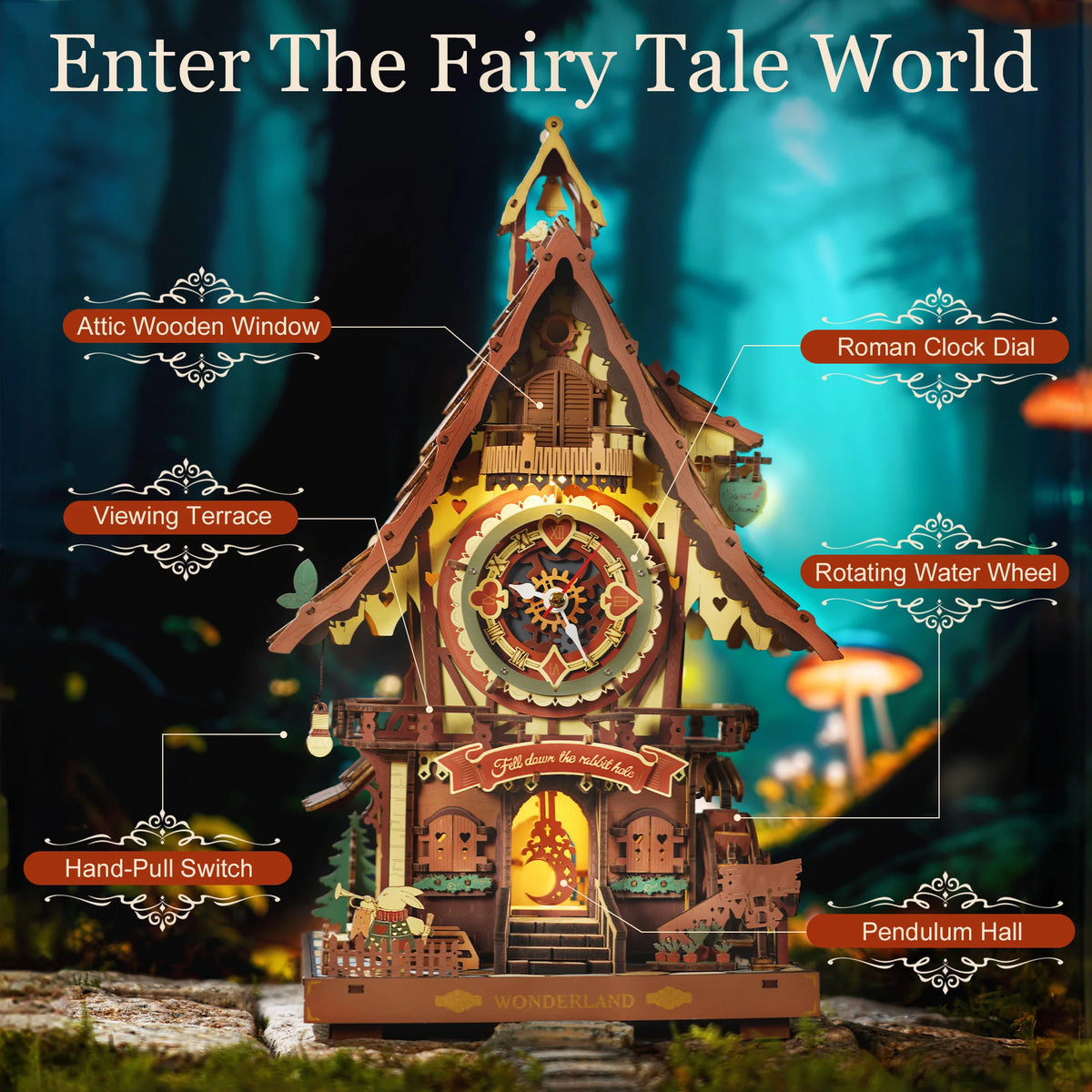 ROKR Wooden 3D Puzzle Cuckoo Clock Mechanical Model Building Kit
