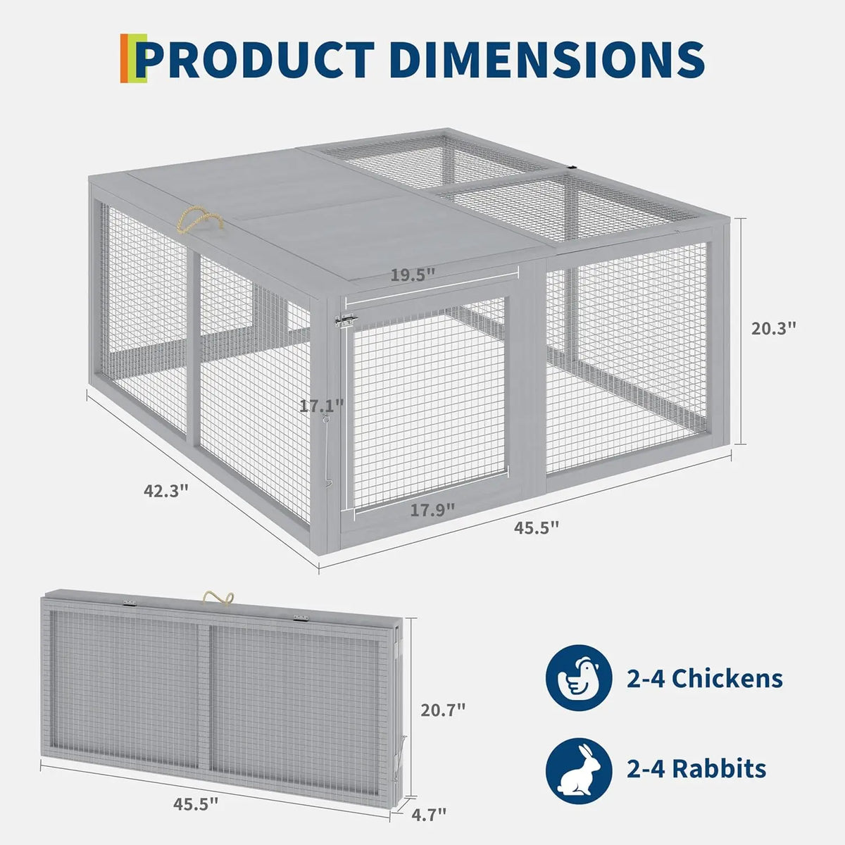 HiMISS Folding Portable Wooden Chicken Coop Run Rabbit Hutch