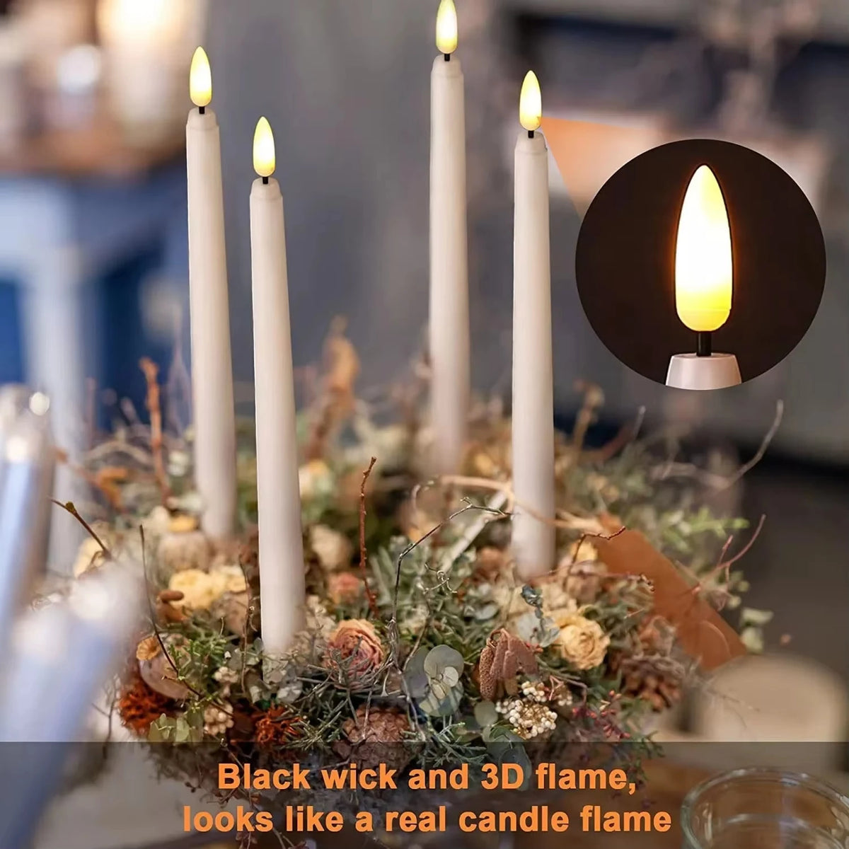 LED Flameless Taper Candles Featuring Remote Control Flickering Effect