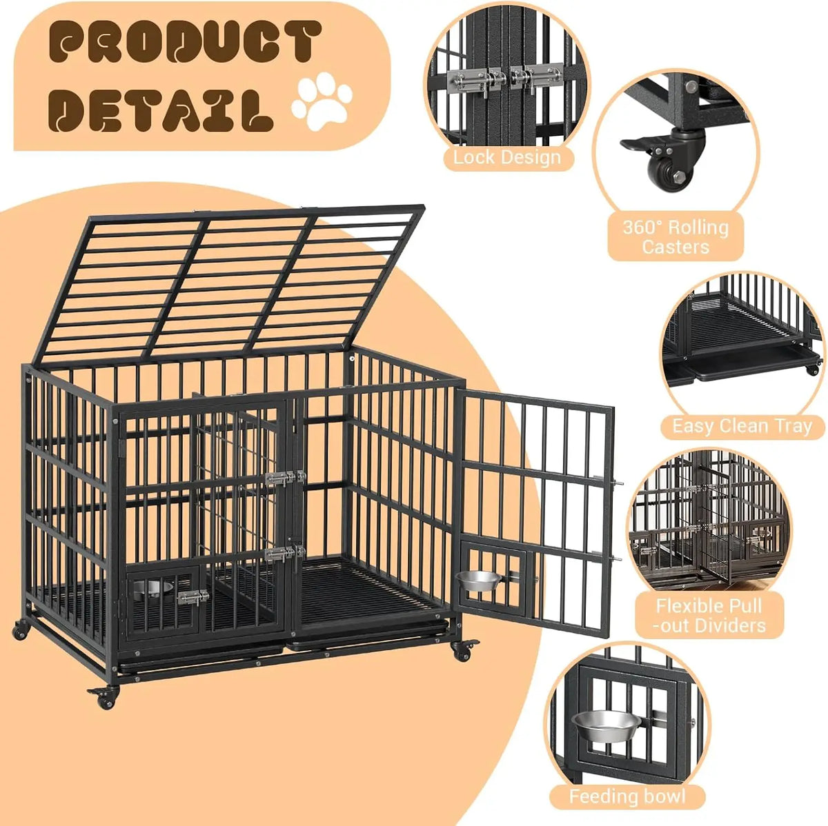 Anixol Heavy Duty Metal Dog Crate With Secure Double Doors