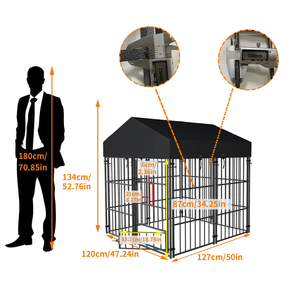 Heavy Duty Metal Outdoor Dog Kennel With Secure Roof