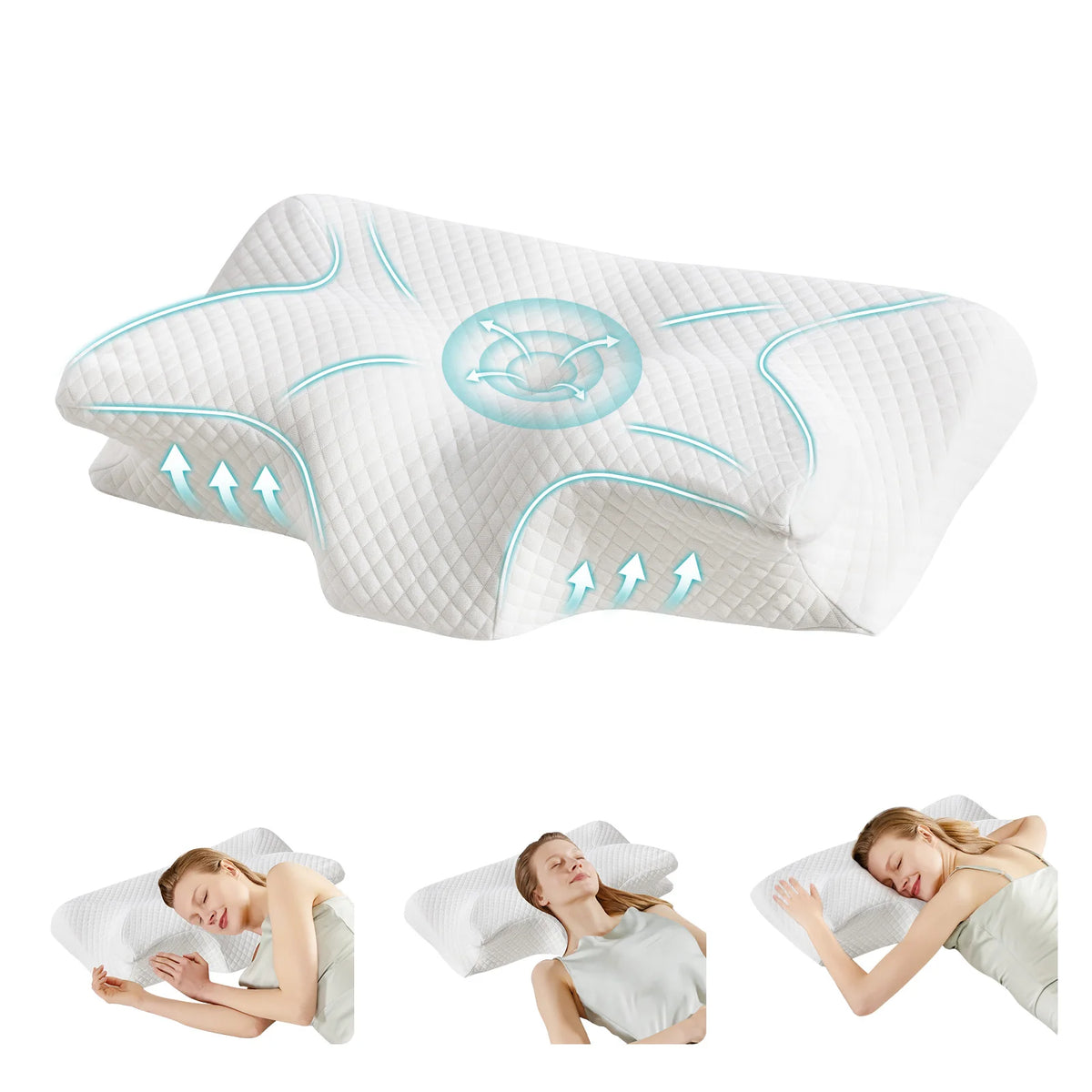 JHK Ergonomic Cervical Neck Memory Foam Pillow With Cooling Cover