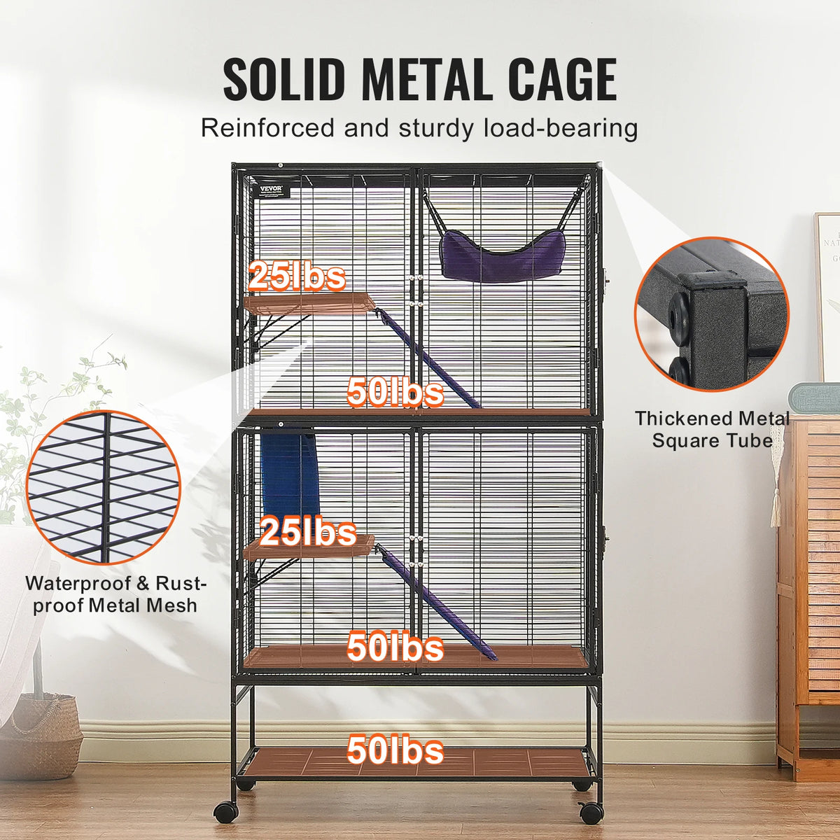 SucceBuy Rolling Metal Small Animal Cage For Ferrets Hamsters Rats