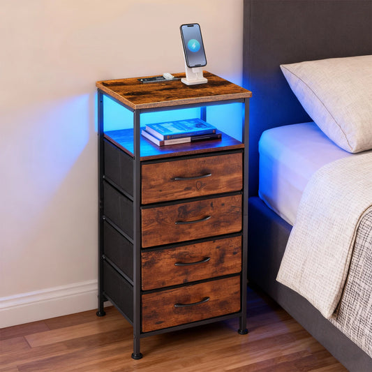 JHK Corner Cabinet With Charging Ports And Light Strip