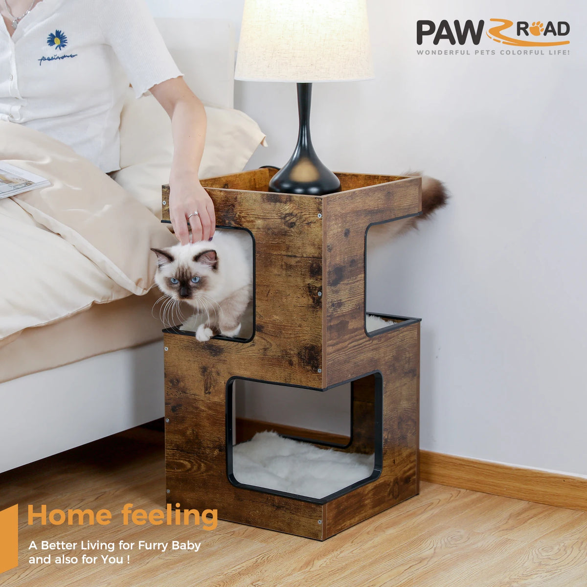 PAWZ Road Wood Cat Condo With Integrated Scratching Pad