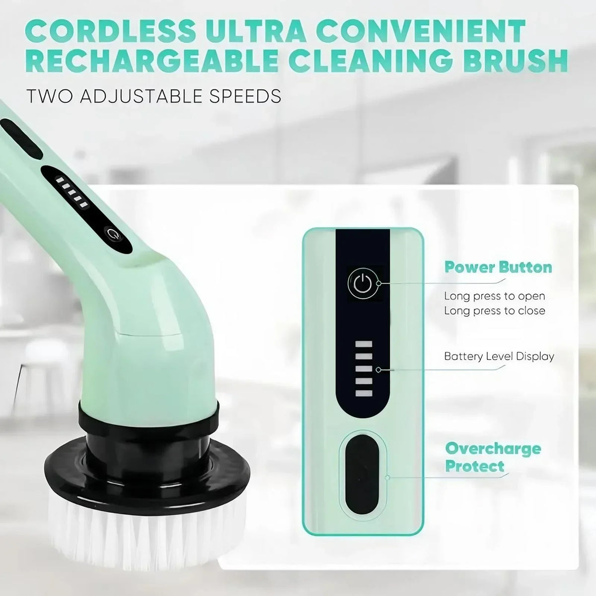 Rechargeable Cordless Spin Scrubber With Extendable Handle