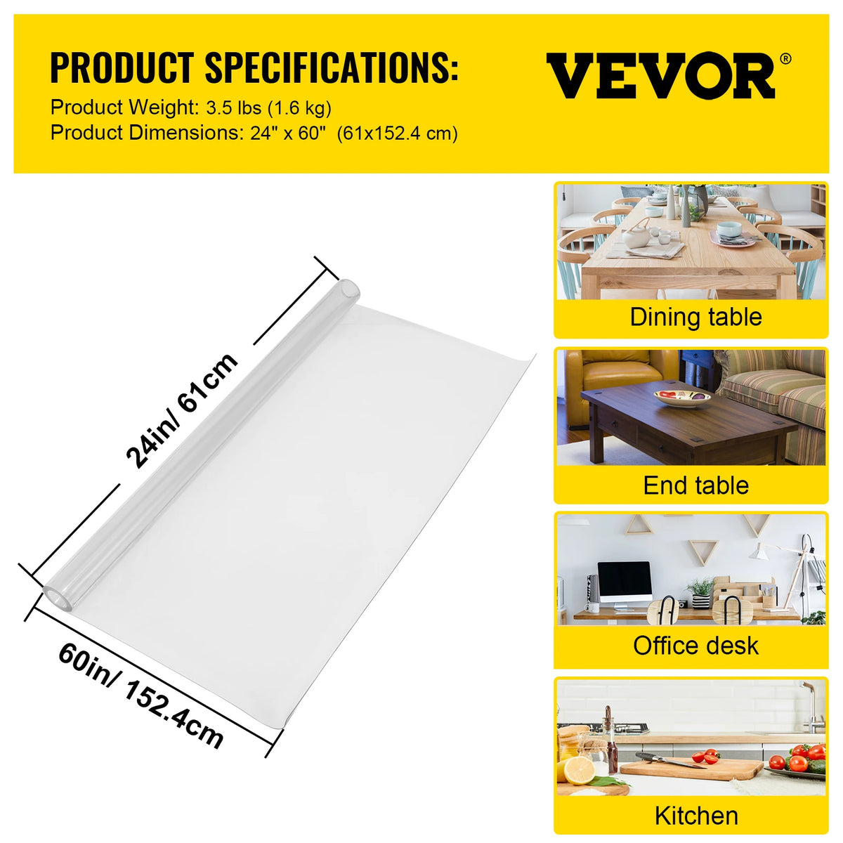 SucceBuy Transparent PVC Tablecloth Waterproof Desk Protector for Dining Tables