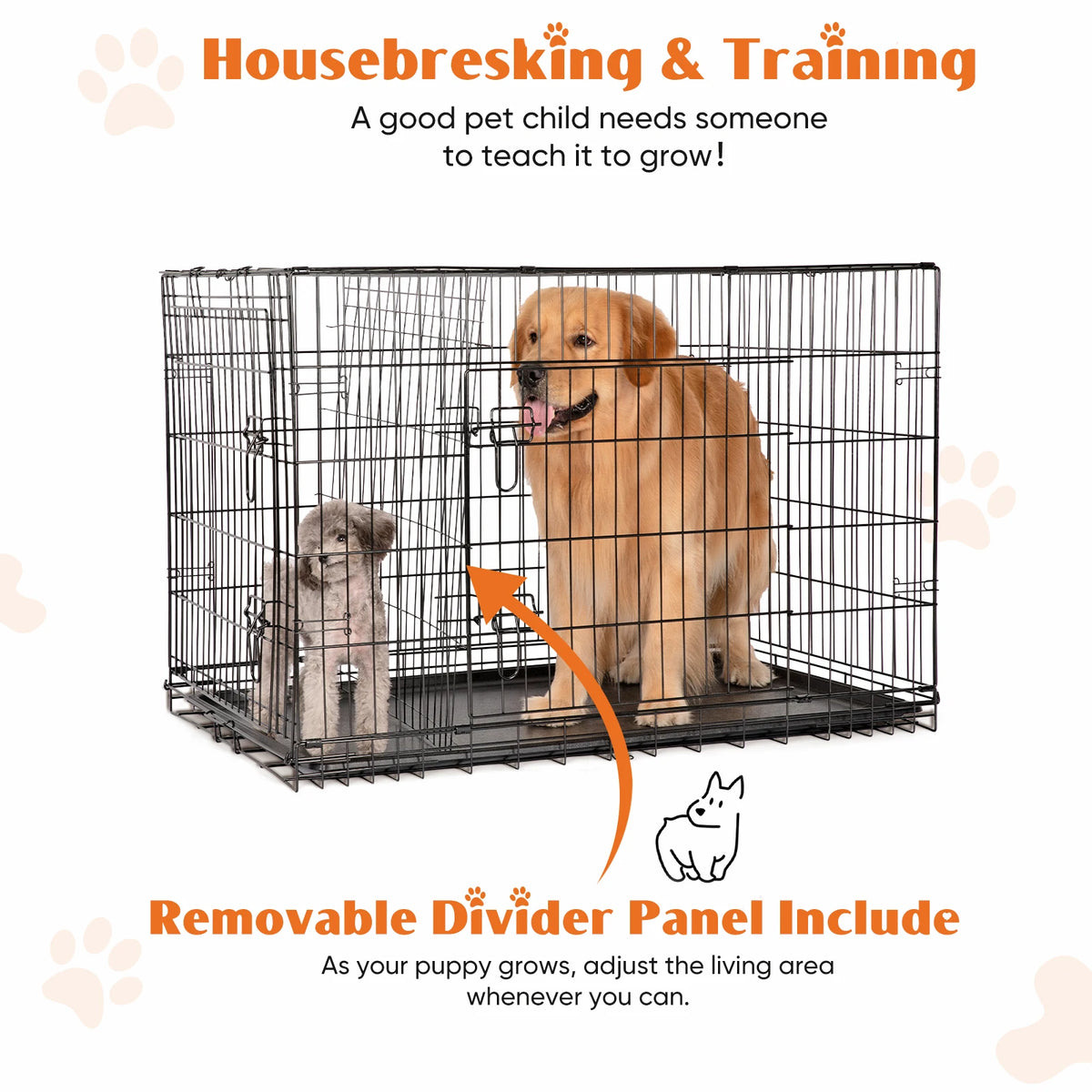 JHK Double Door Folding Metal Dog Crate Leak Proof Tray