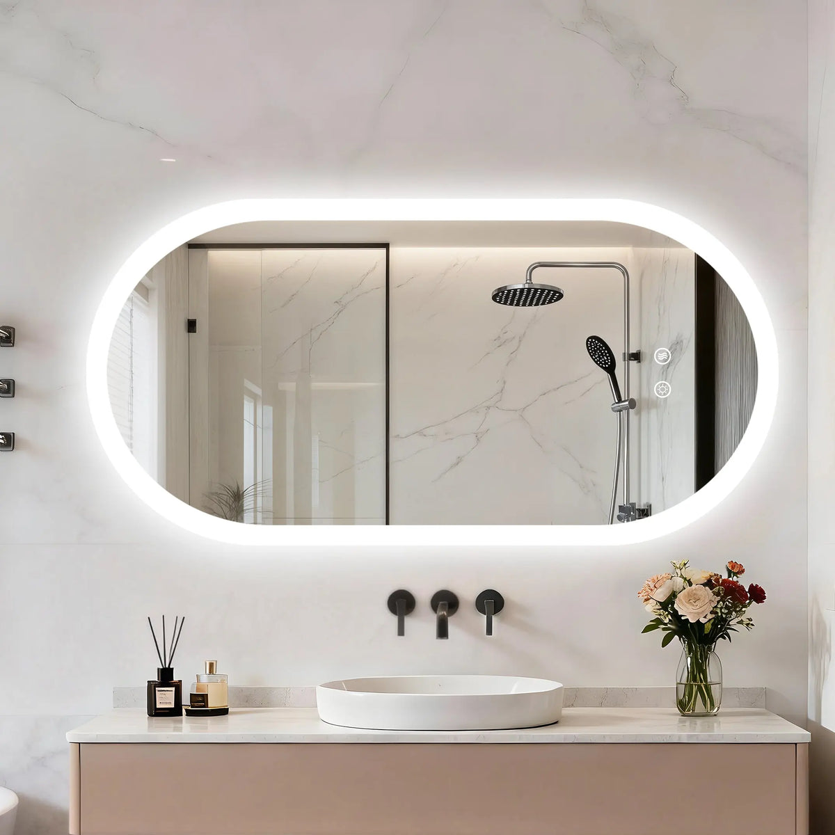 Borwart Smart Led Bathroom Mirror Anti Fog Dimmable Oval Frameless