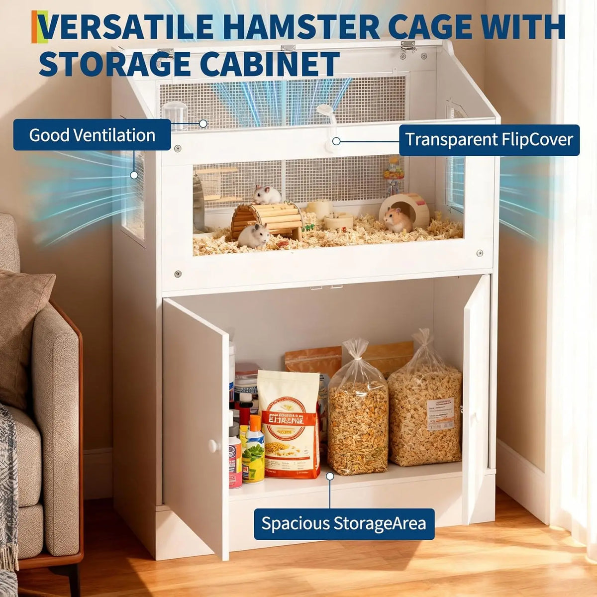 HiMiss Acrylic Pet Habitat Cage With Wooden Storage Cabinet
