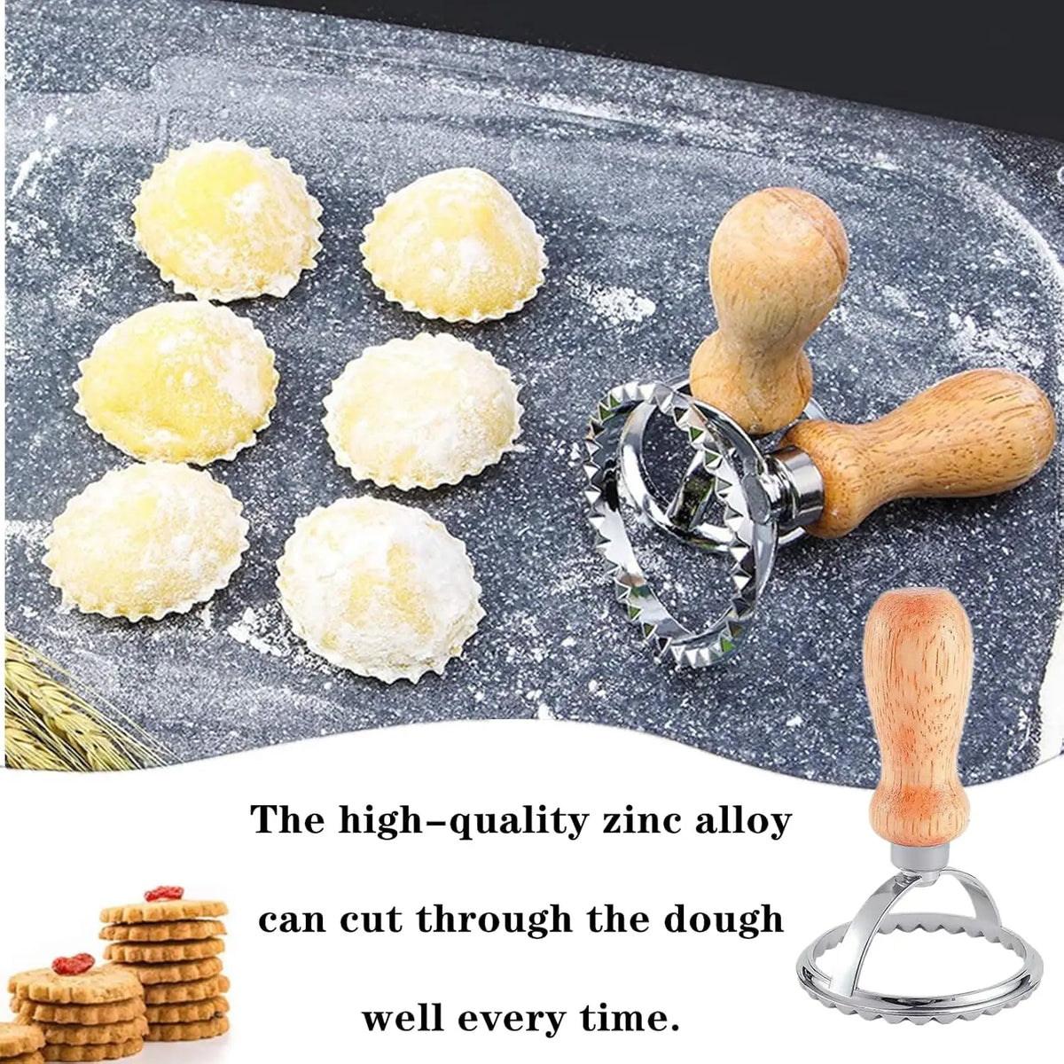 Interchangeable Cookie Cutter Set Featuring Wood And Zinc Alloy Heads
