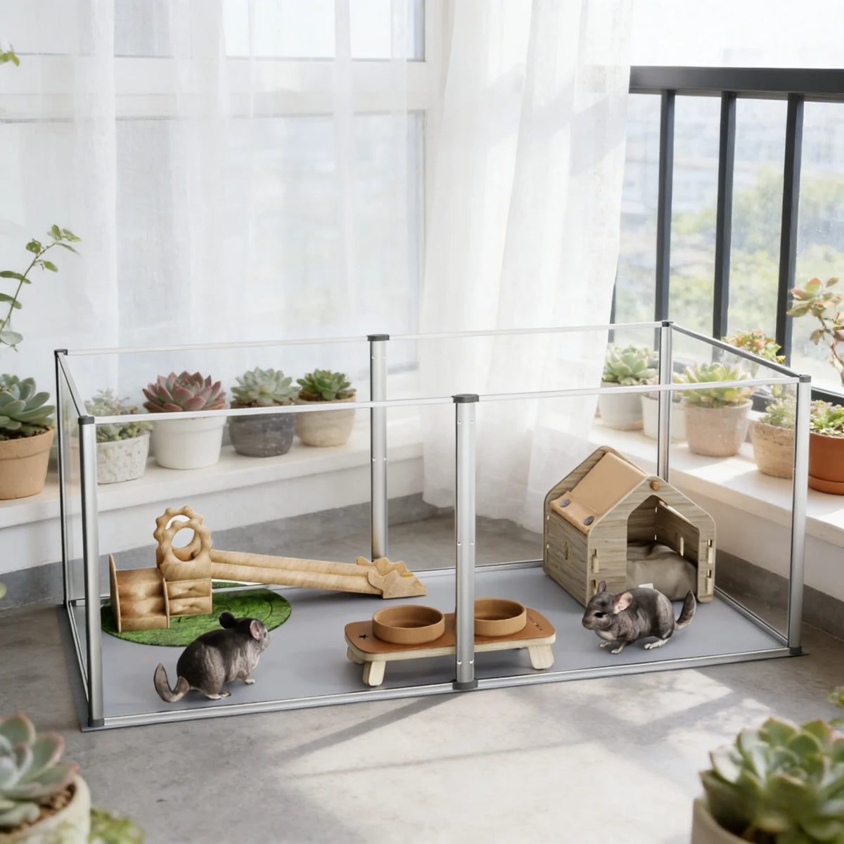 Six Panel Acrylic Pet Play Pen With Waterproof Floor Pad