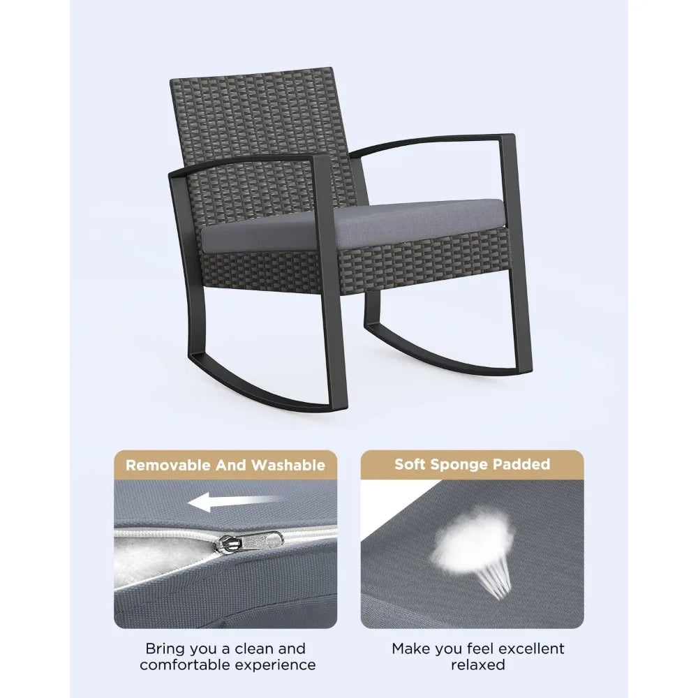 Outdoor Rattan Rocking Bistro Set With Coffee Table