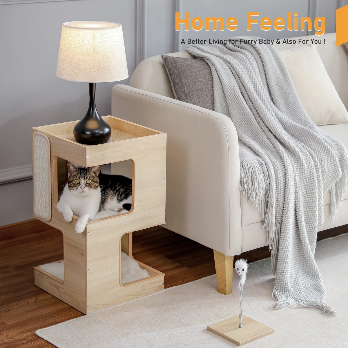 PAWZ Road Wood Cat Condo With Integrated Scratching Pad