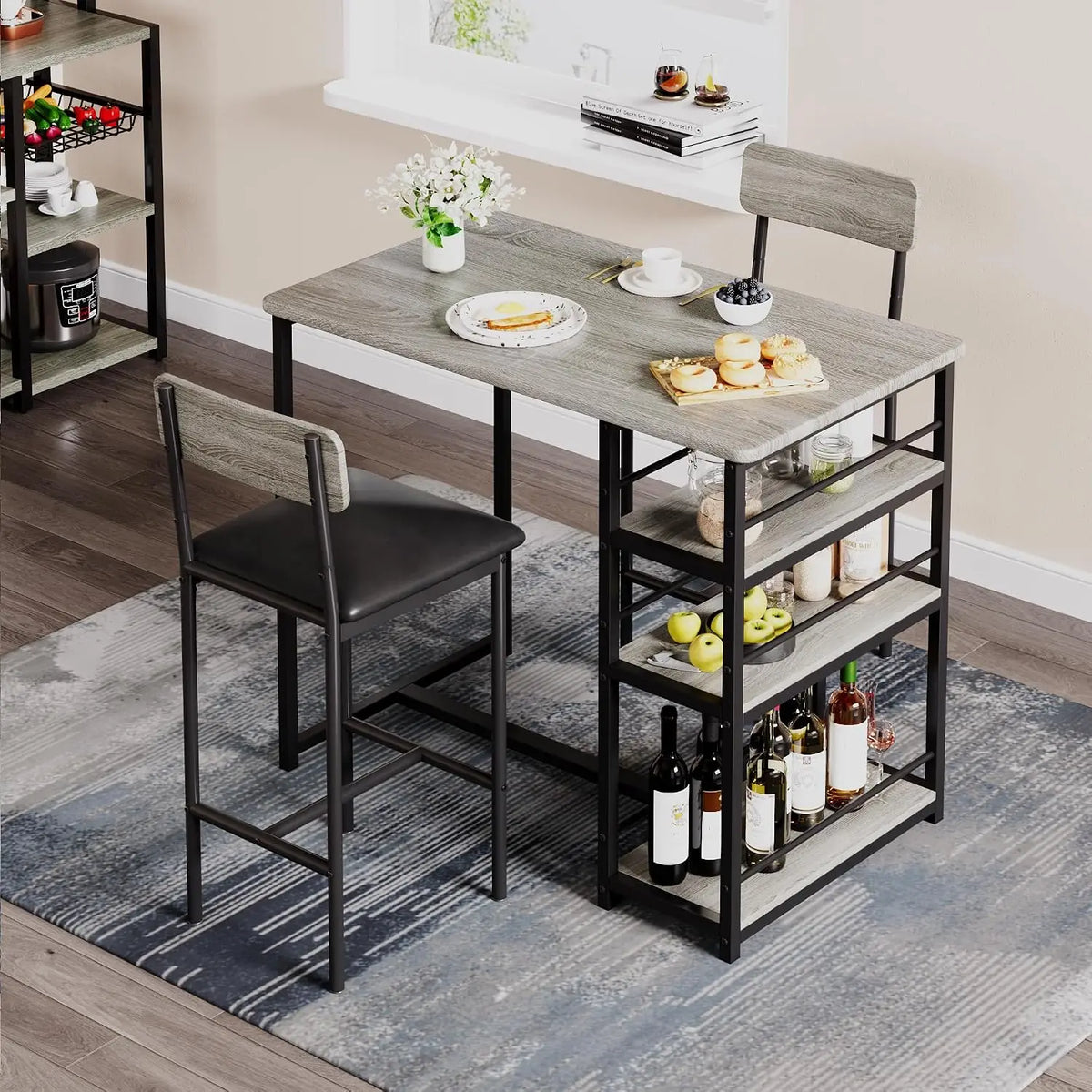 Garvee Folding Dining Table With Storage Shelves And Stools
