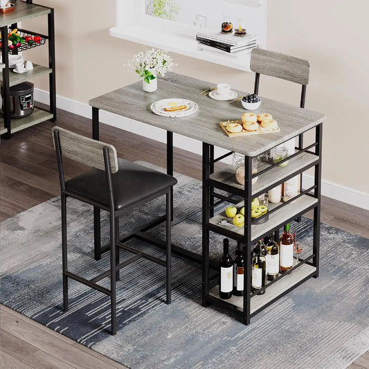 Garvee Folding Dining Table With Storage Shelves And Stools