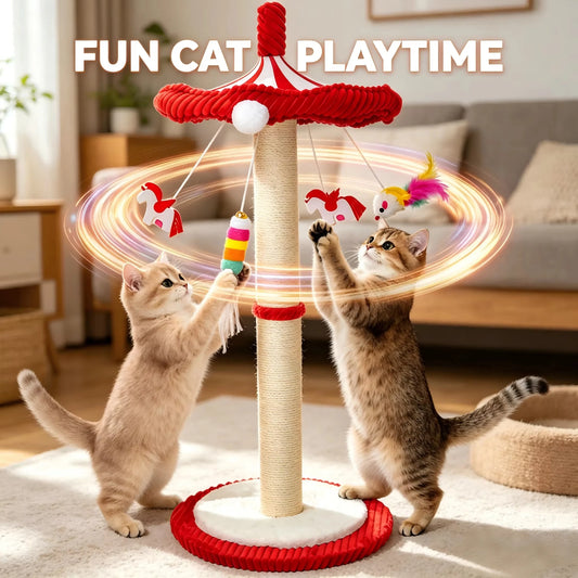 CWV Carousel Cat Scratching Post Featuring Rotating Interactive Toys