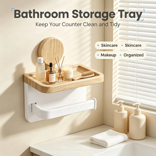 Wall Mount Suction Toilet Paper Holder With Storage Shelf
