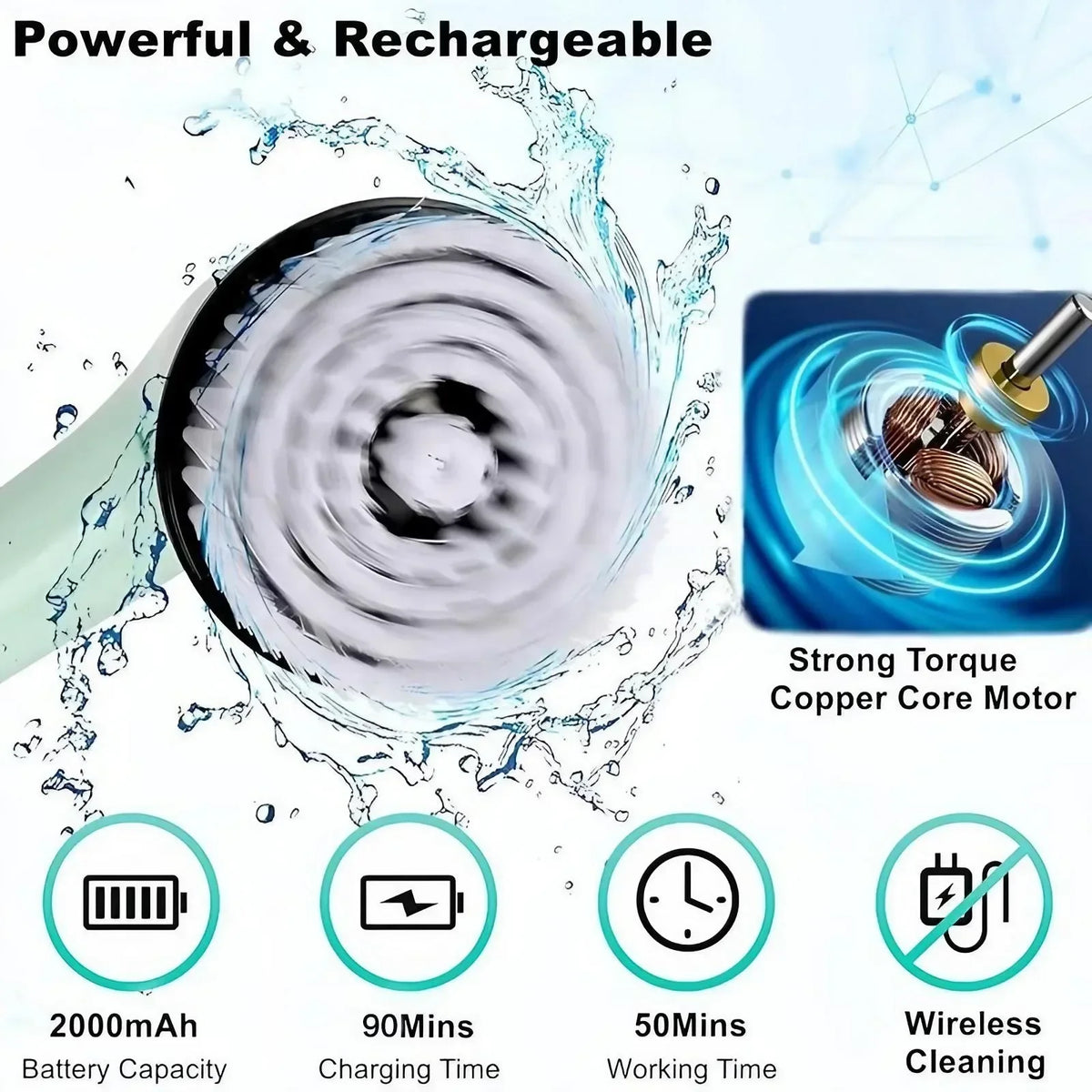 Rechargeable Cordless Spin Scrubber With Extendable Handle