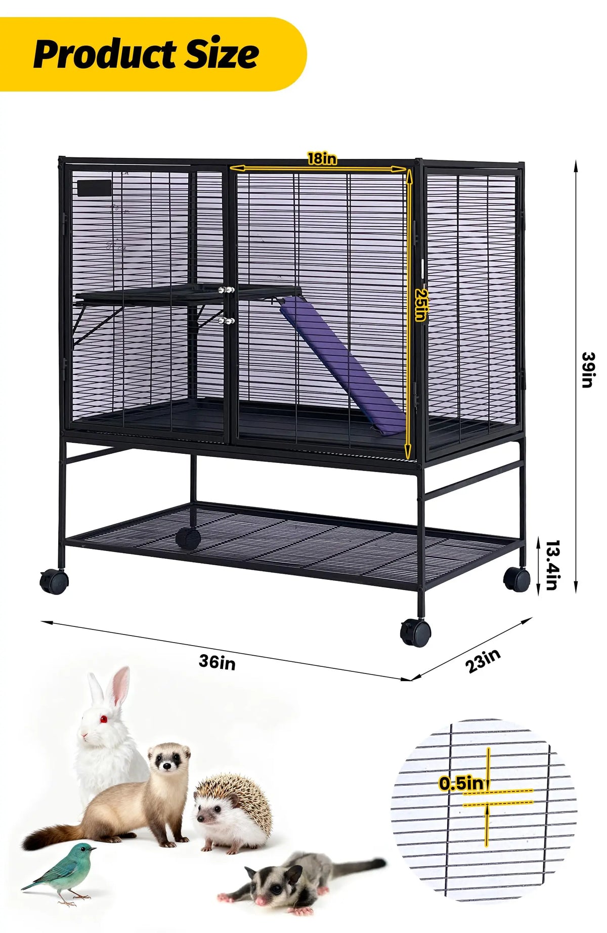 HiMISS Multi Level Small Animal Cage With Removable Ramp