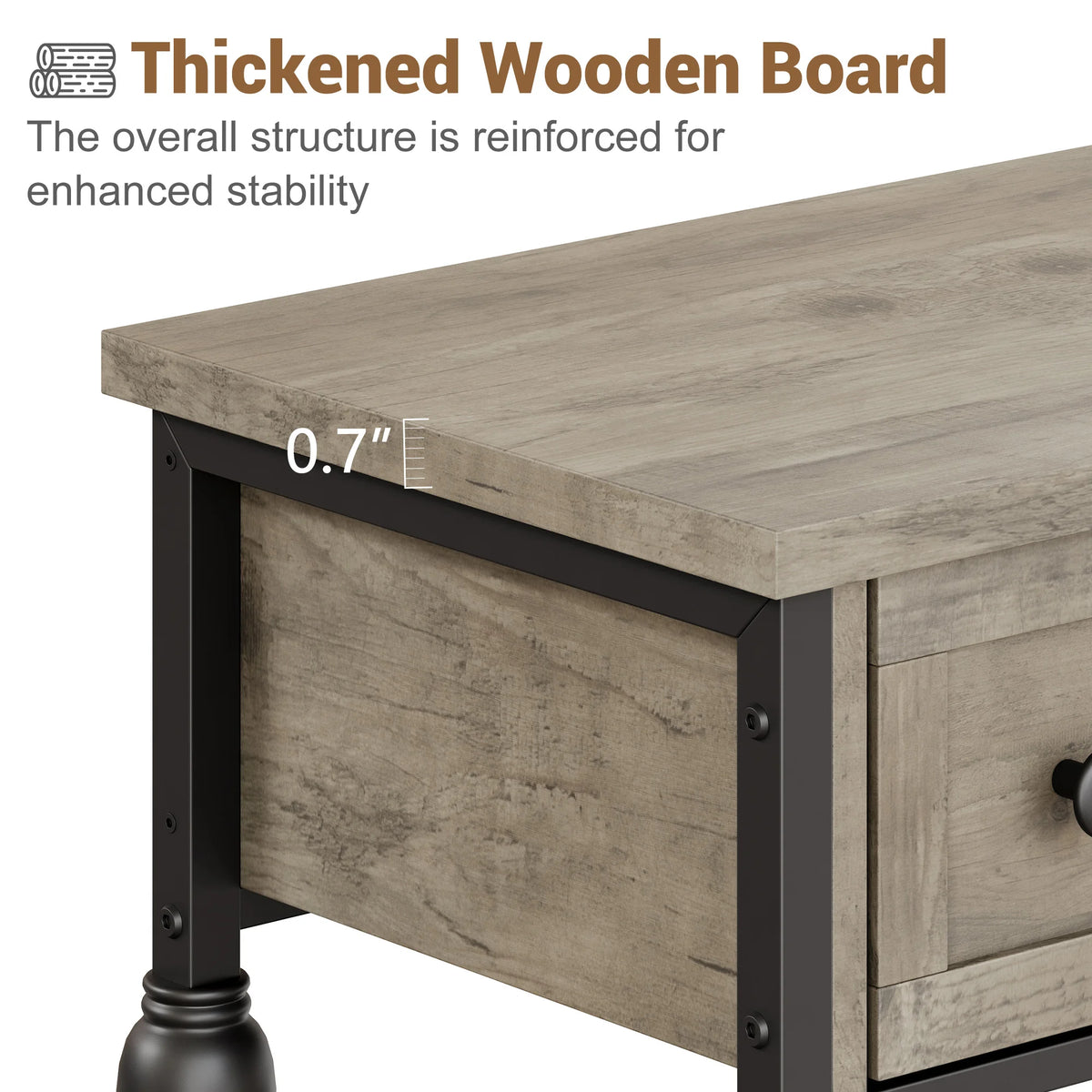 HiMISS Industrial Console Table With Three Drawers And Metal Frame