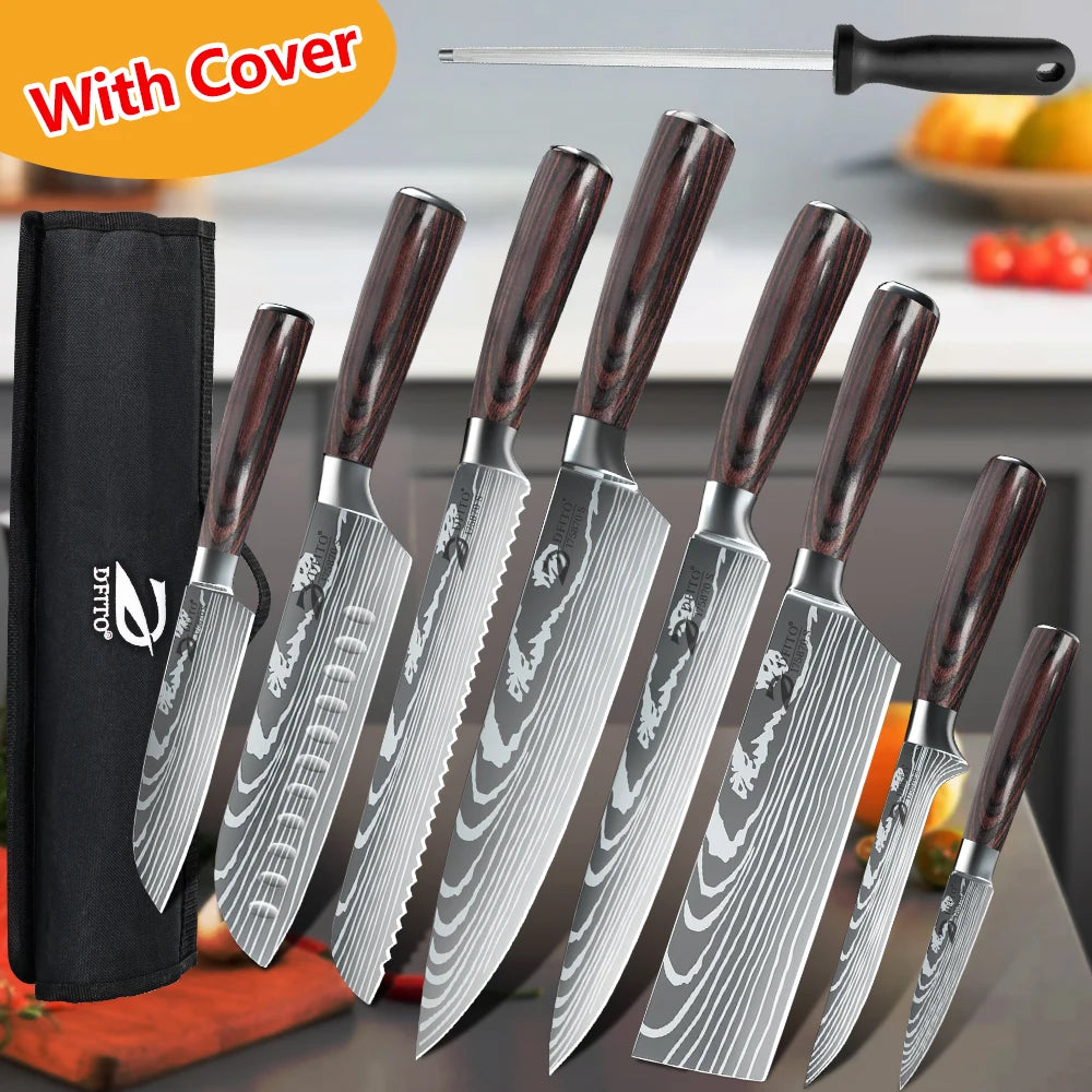Kepeak Stainless Steel Kitchen Knife Set With Chef And Cleaver