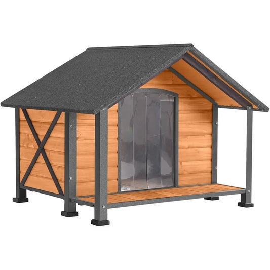 Durable Metal And Wooden Dog House For Outdoor Use