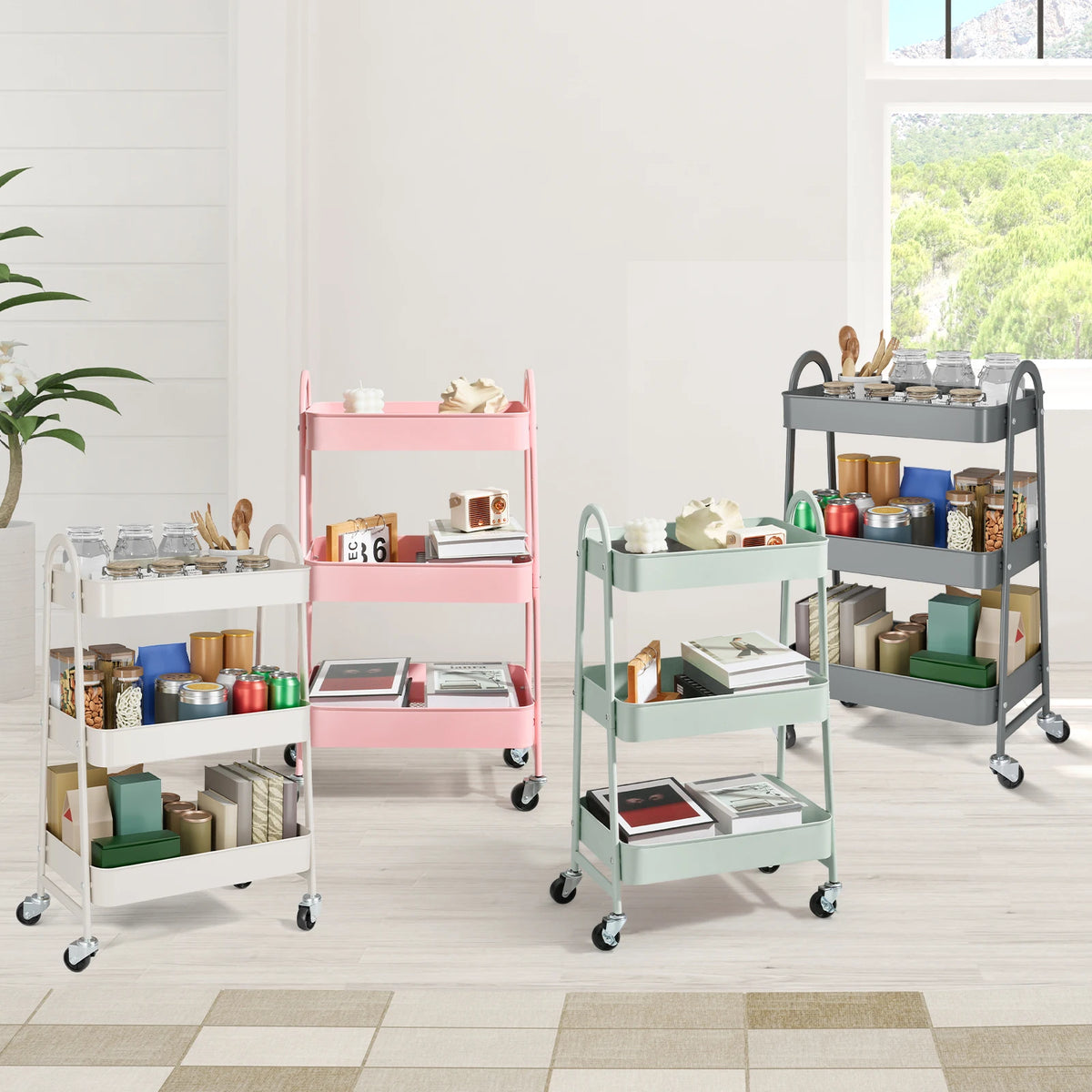 Jhk Three Tier Rolling Storage Cart With Secure Locking Wheels