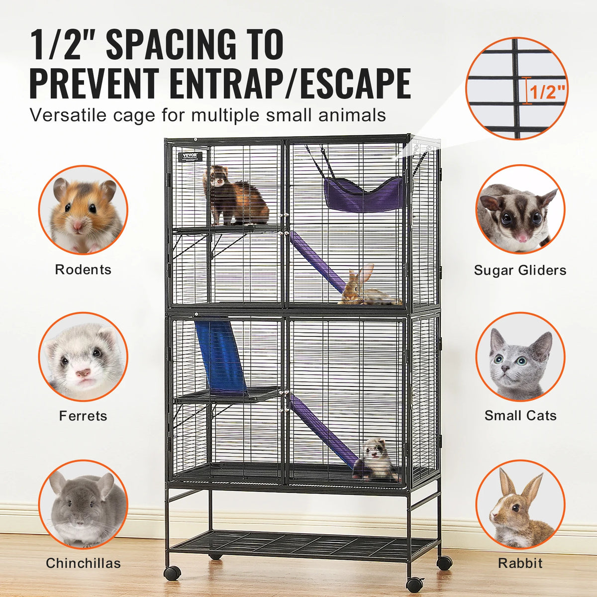 SucceBuy Rolling Metal Small Animal Cage For Ferrets Hamsters Rats