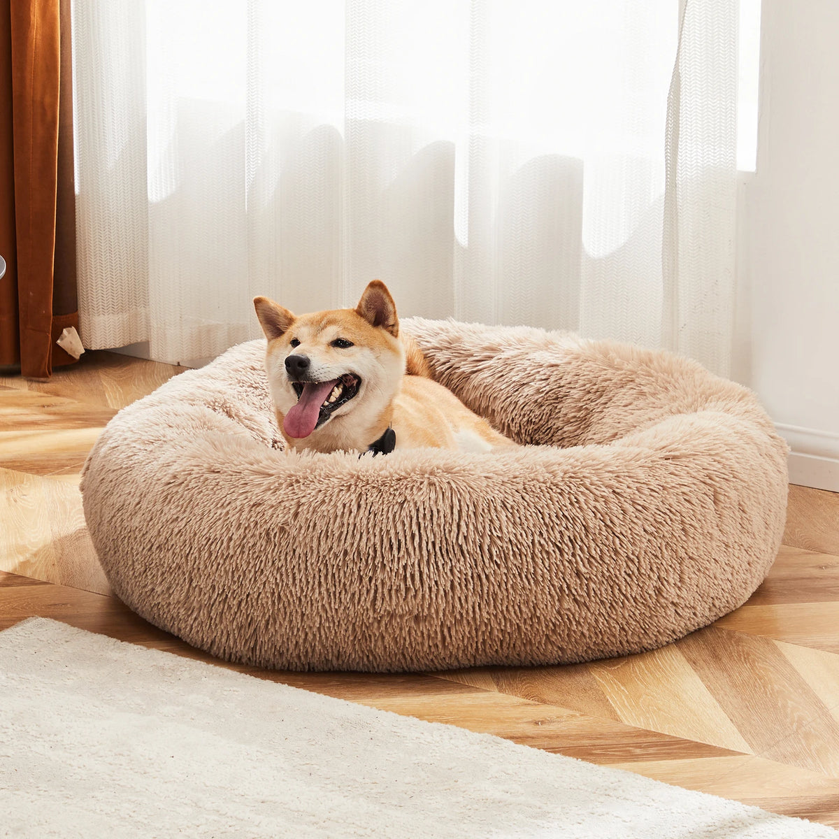 JHK Round Calming Dog Bed With Washable Plush Faux Fur