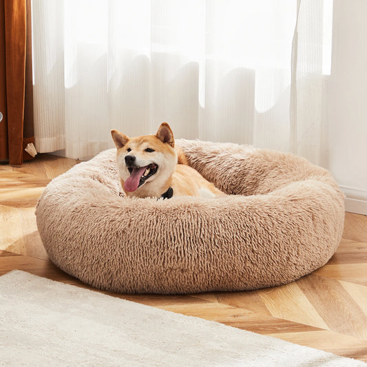 JHK Round Calming Dog Bed With Washable Plush Faux Fur