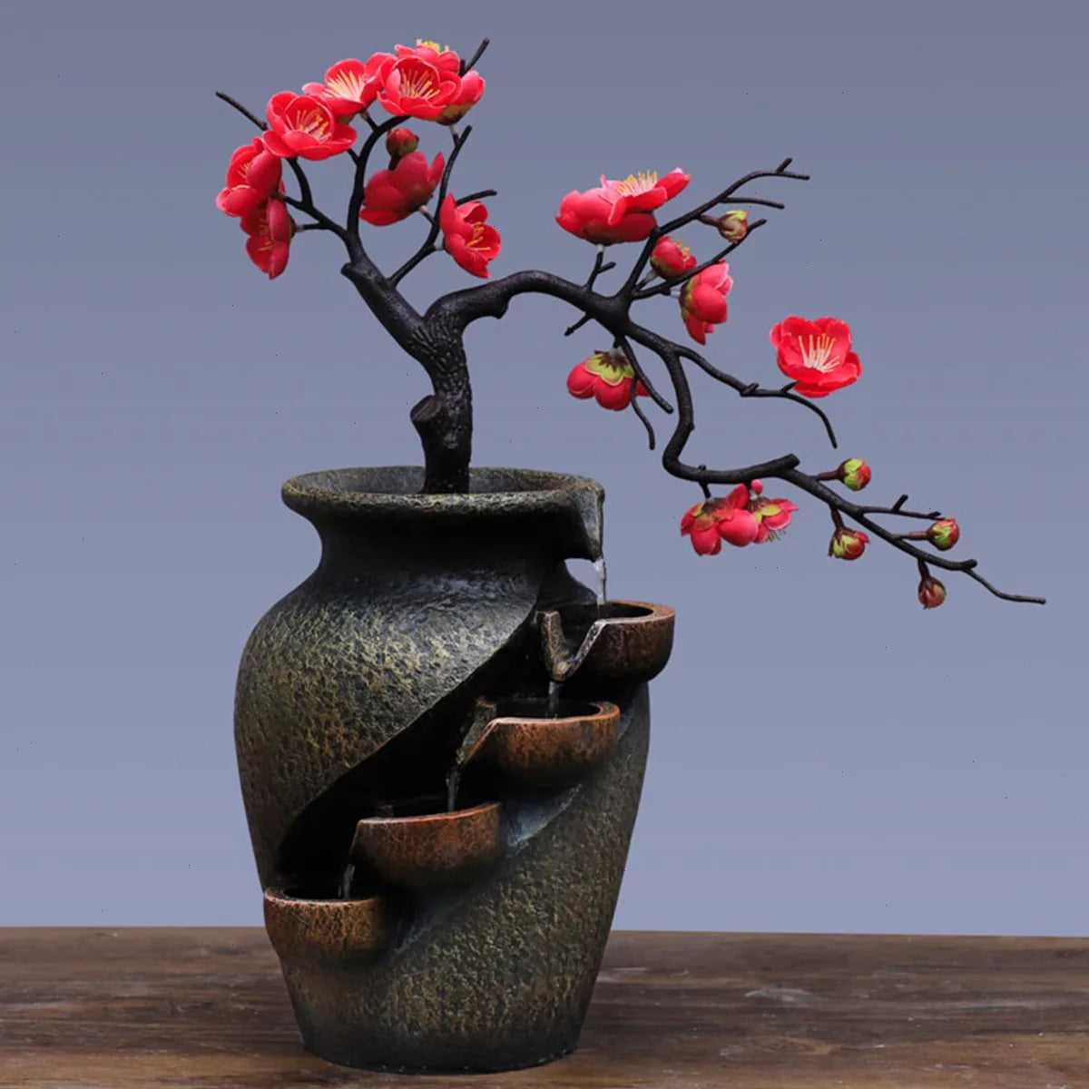 Bymaocar Tabletop Fountain With Artificial Flowers And Silent Pump