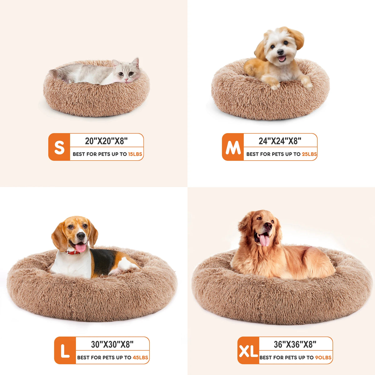 JHK Round Calming Dog Bed With Washable Plush Faux Fur