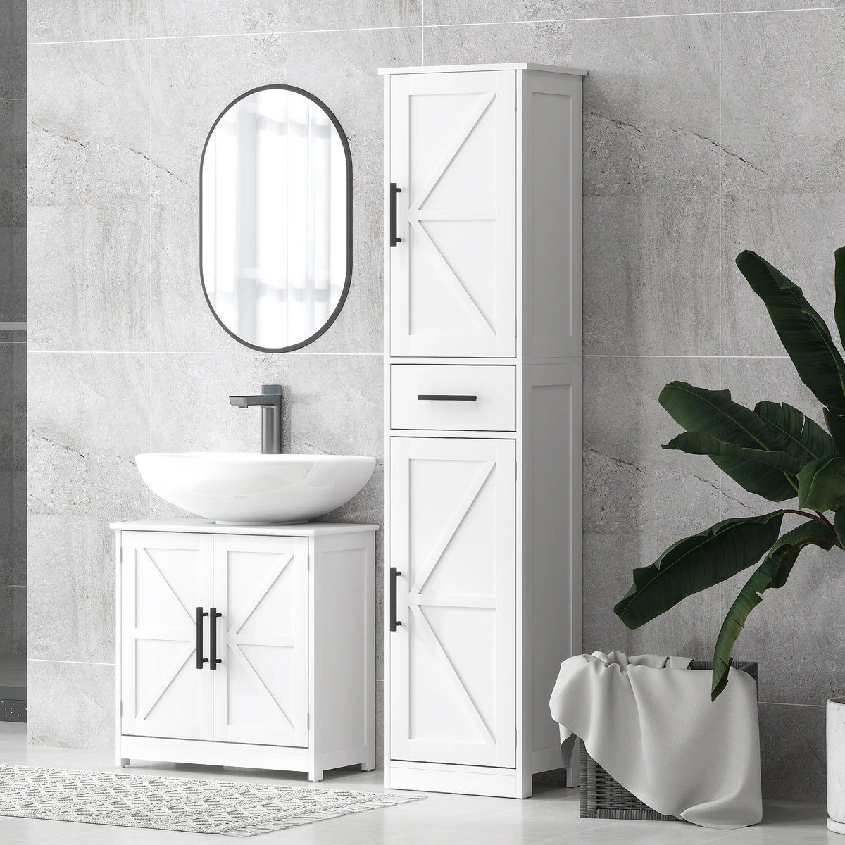 Homcom Bathroom Storage Cabinet With Drawer And Barn Doors