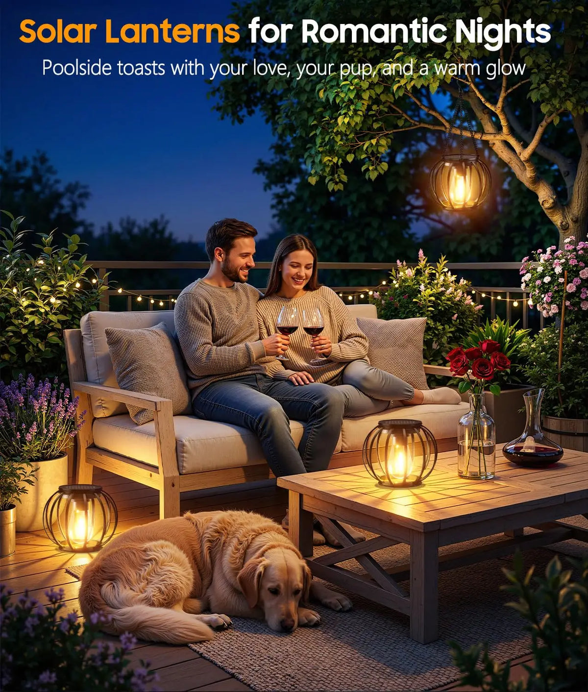 KPSTEK 4 Pack Solar Lanterns Waterproof Hanging Metal Lights