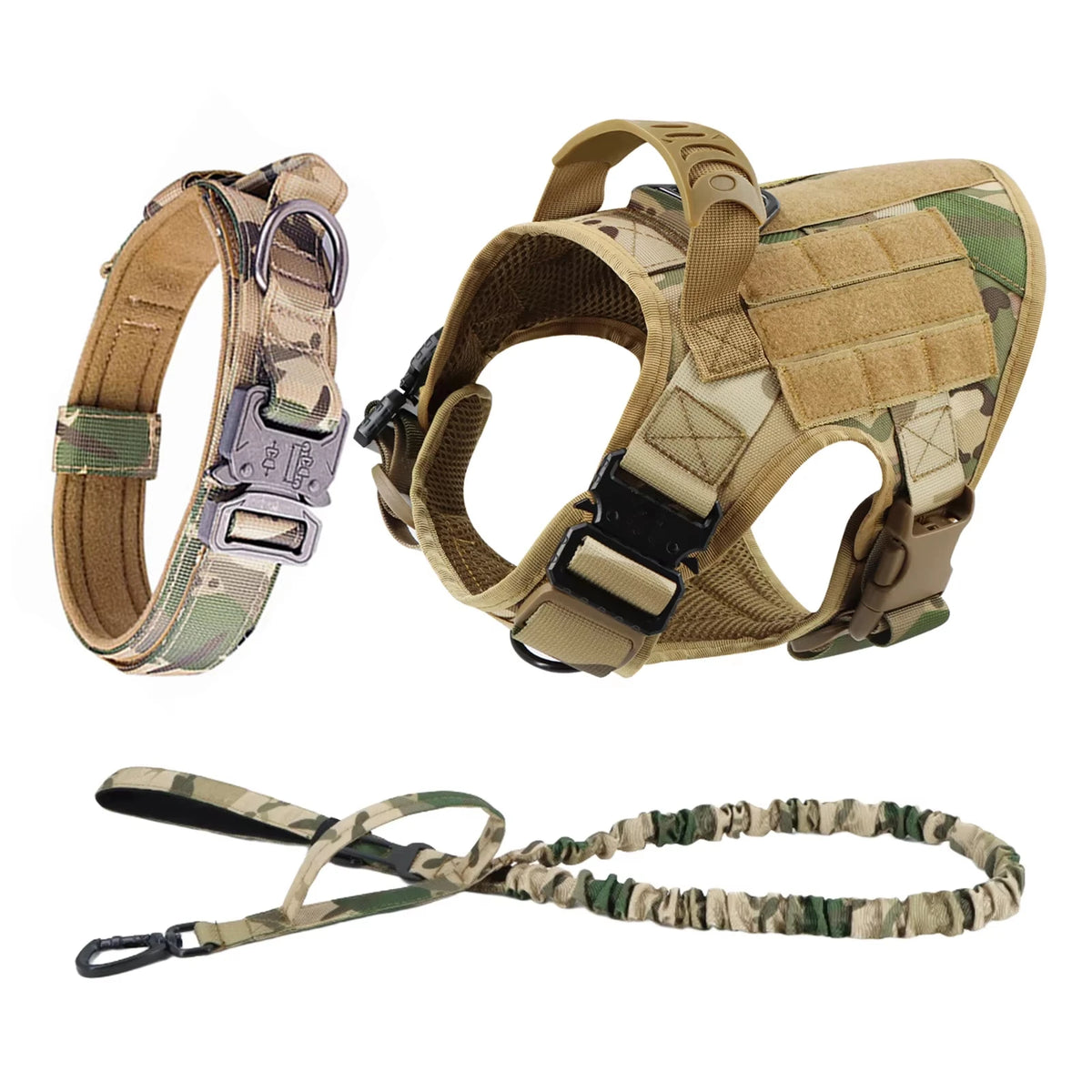 Tactical Dog Harness Collar And Leash Set Adjustable Nylon Vest