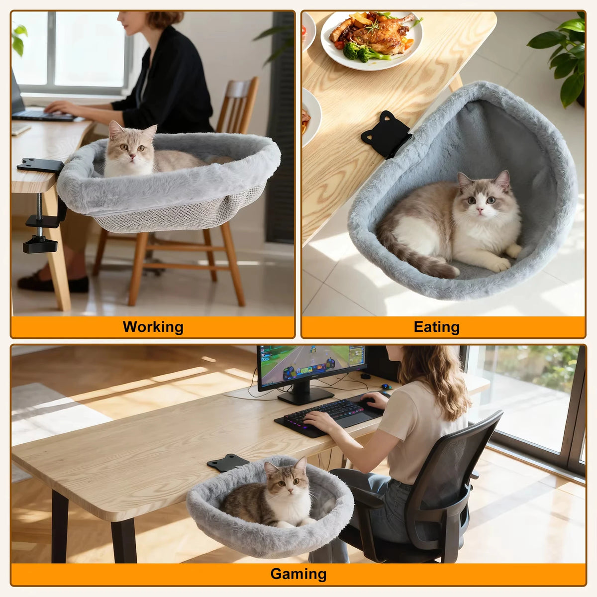 CWV Foldable Cat Desk Bed Hammock With Secure Clamp Mount