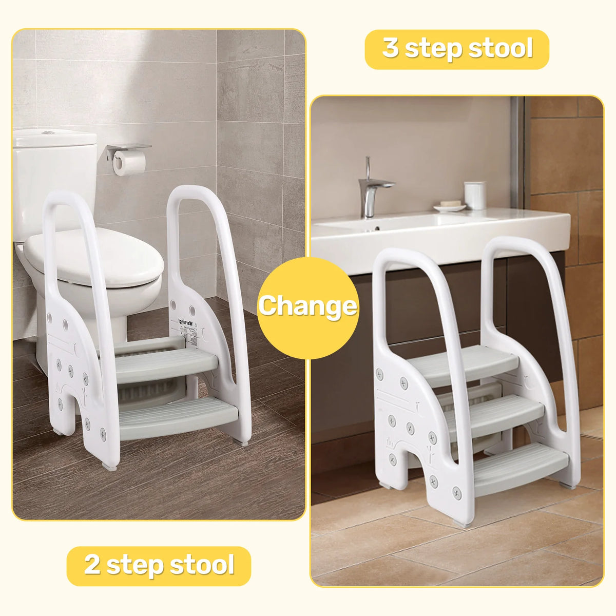 Plastic Kids Step Stool With Side Handles For Bathroom Kitchen